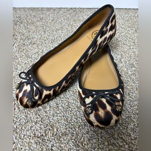 Tory Burch Animal Print Flats with Black Trim